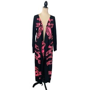 California Gypsy Southwestern Print Open Front Maxi Cardigan Duster (DM)